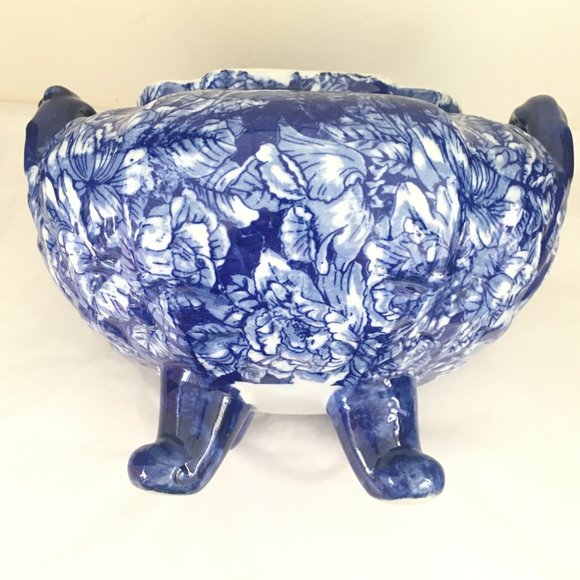 Victoria Ware TUREEN Bowl Flow Blue Cover Foot Soup Vege Chintz Floral Console - Picture 13 of 15